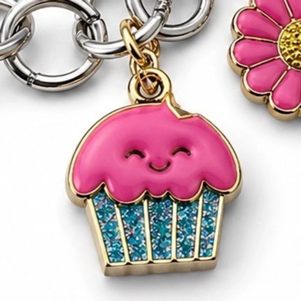 Kids Colorful Enamel Charm Bracelet Silver Tone Be Kind Cupcake Flower Shell